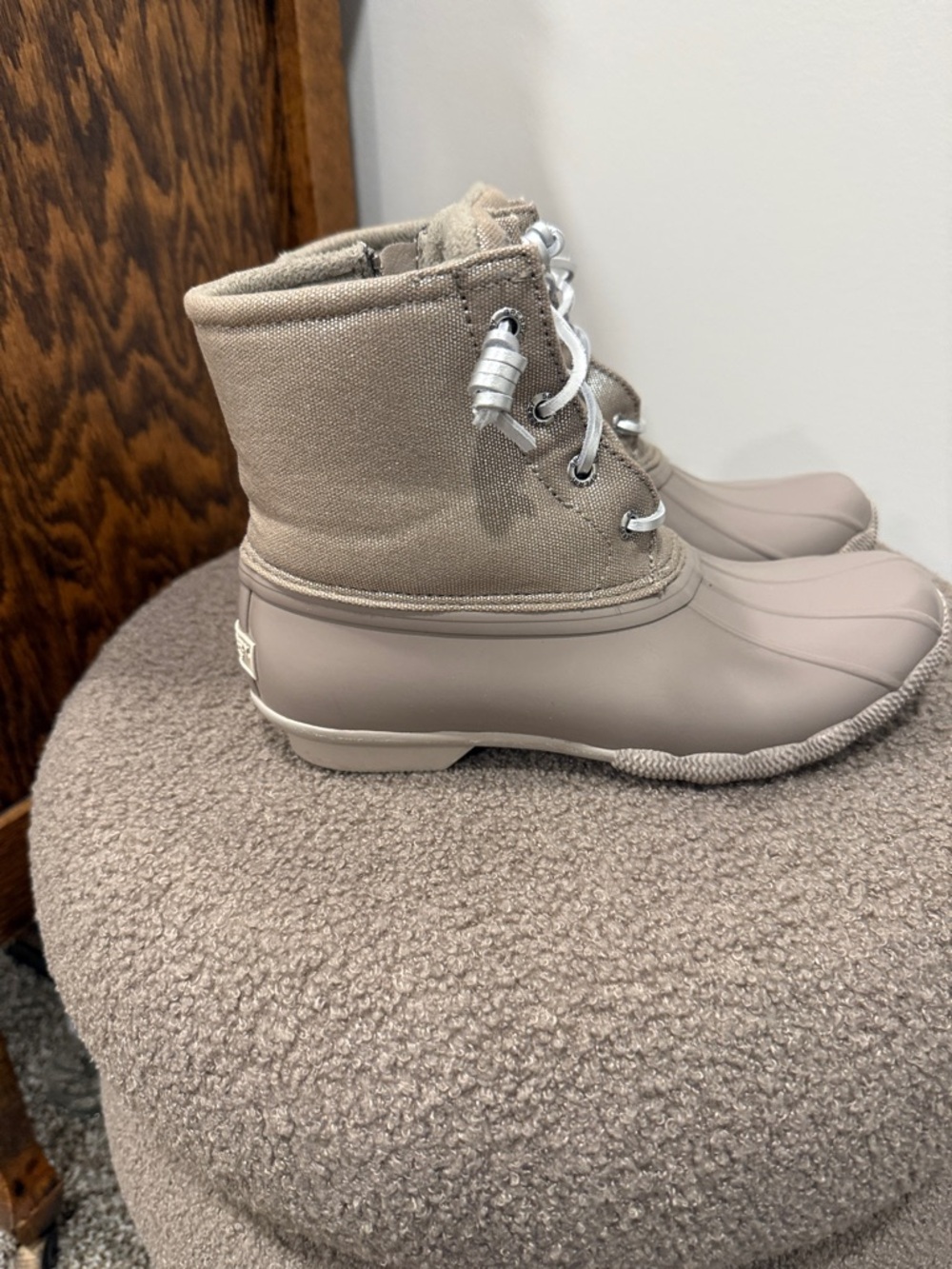 Sperry Taupe Duck Rain Boots with Side Zip and Lace - Picture 3 of 7